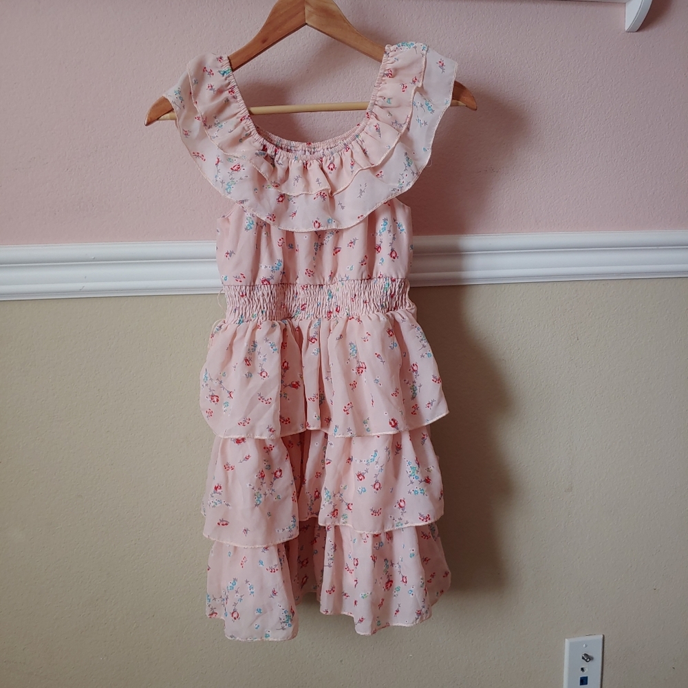 Pink floral off the shoulder dress